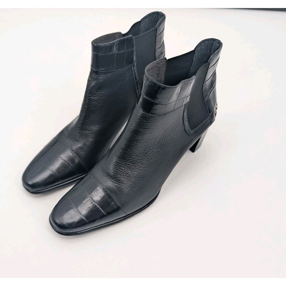Brighton Tempo Black Leather Croc Ankle Booties 8.5 Western Boho Dark Cowgirl